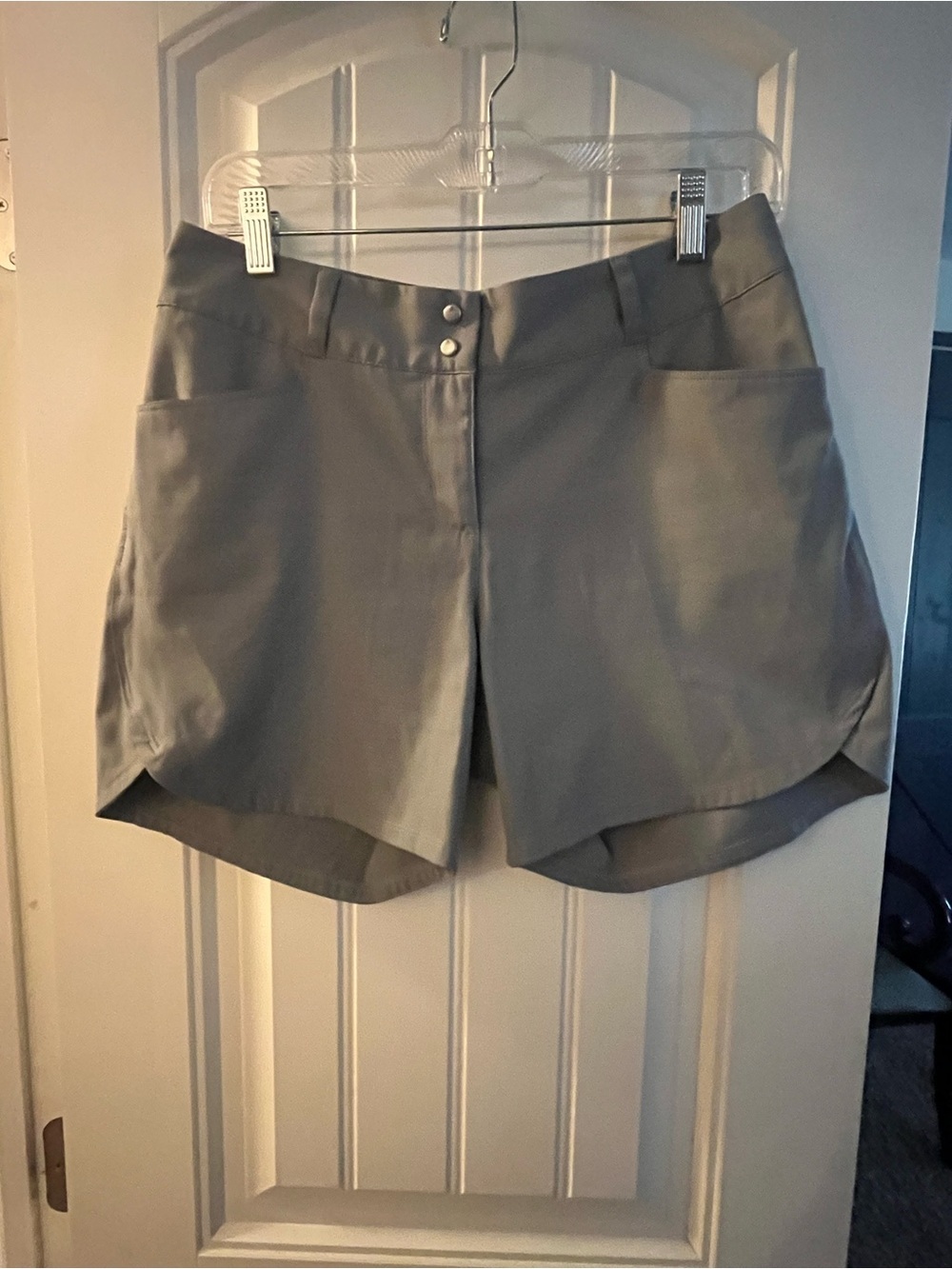 Adidas Mid-Rise Gray Performance Shorts 5.5” inseam, size 8